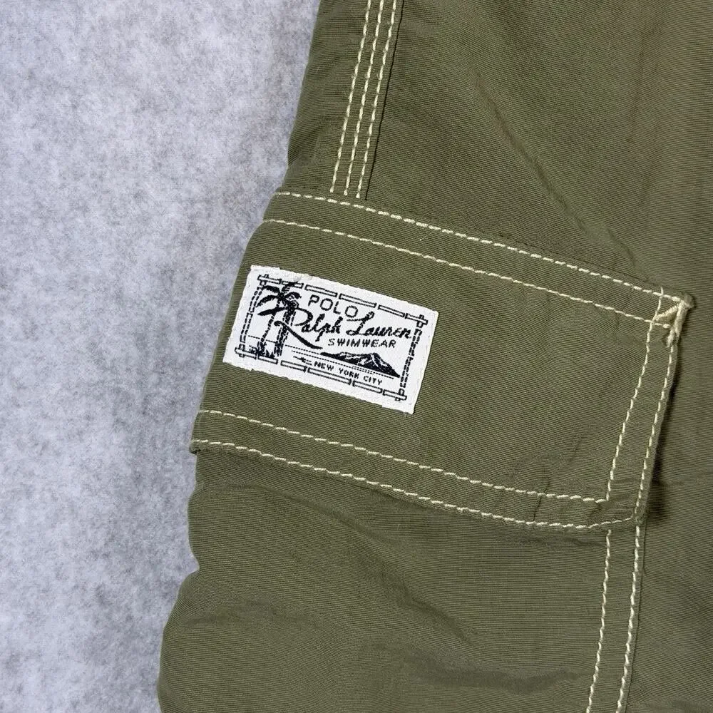 Polo Ralph Lauren Men's Swim Trunks XL Olive Cargo Pocket Lined Drawstring Pony